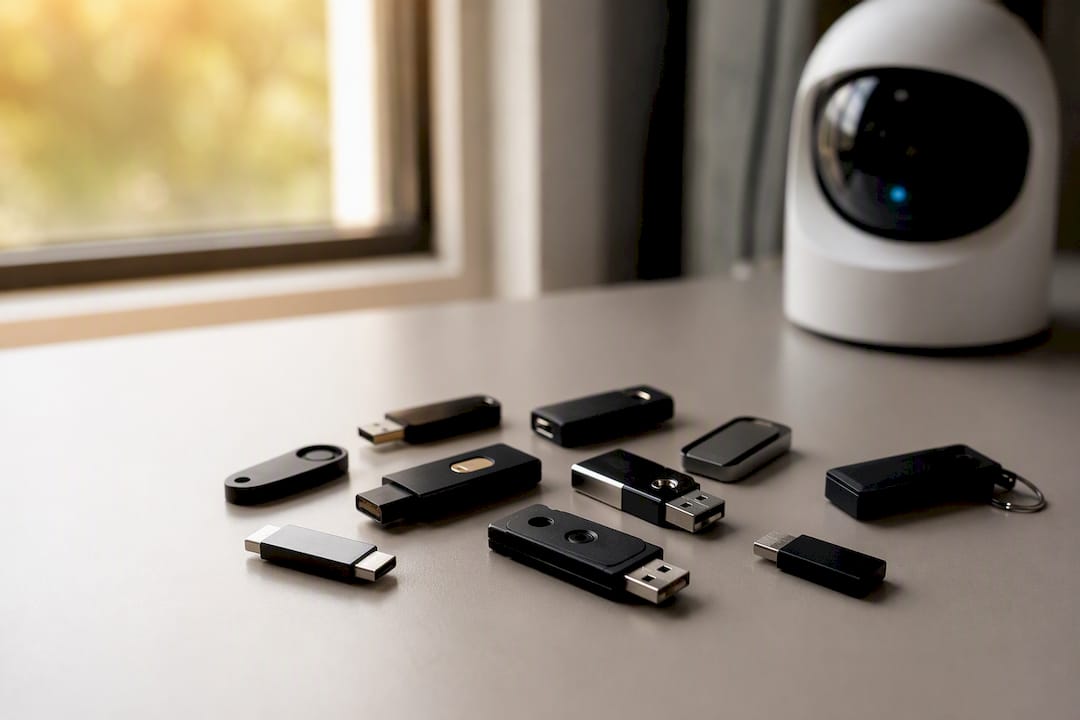 Hardware security tokens on desk