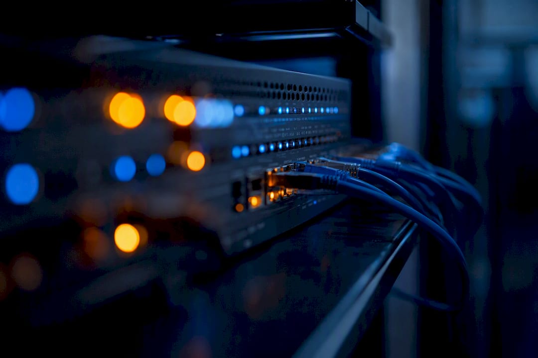 Network monitoring device indicator lights close-up