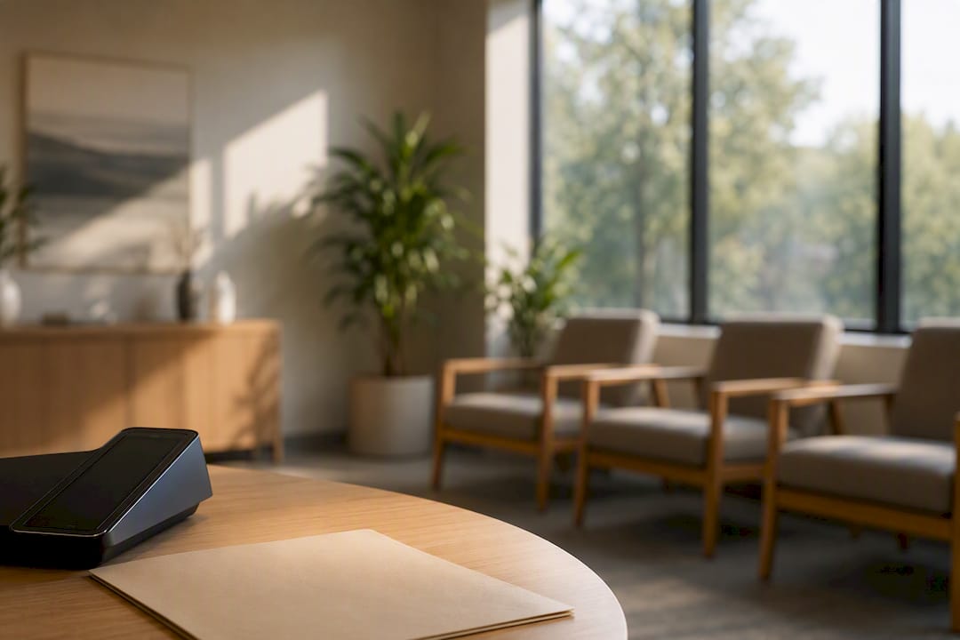 Patient messaging device and intake forms on clinic table