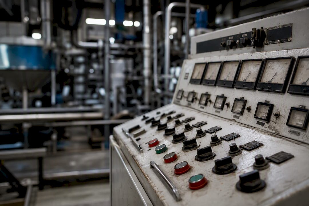 Close-up of batch production control panel