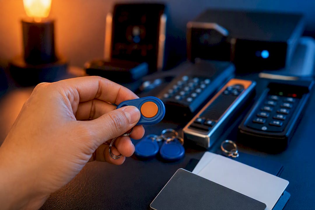 Close-up of hand holding MFA security token