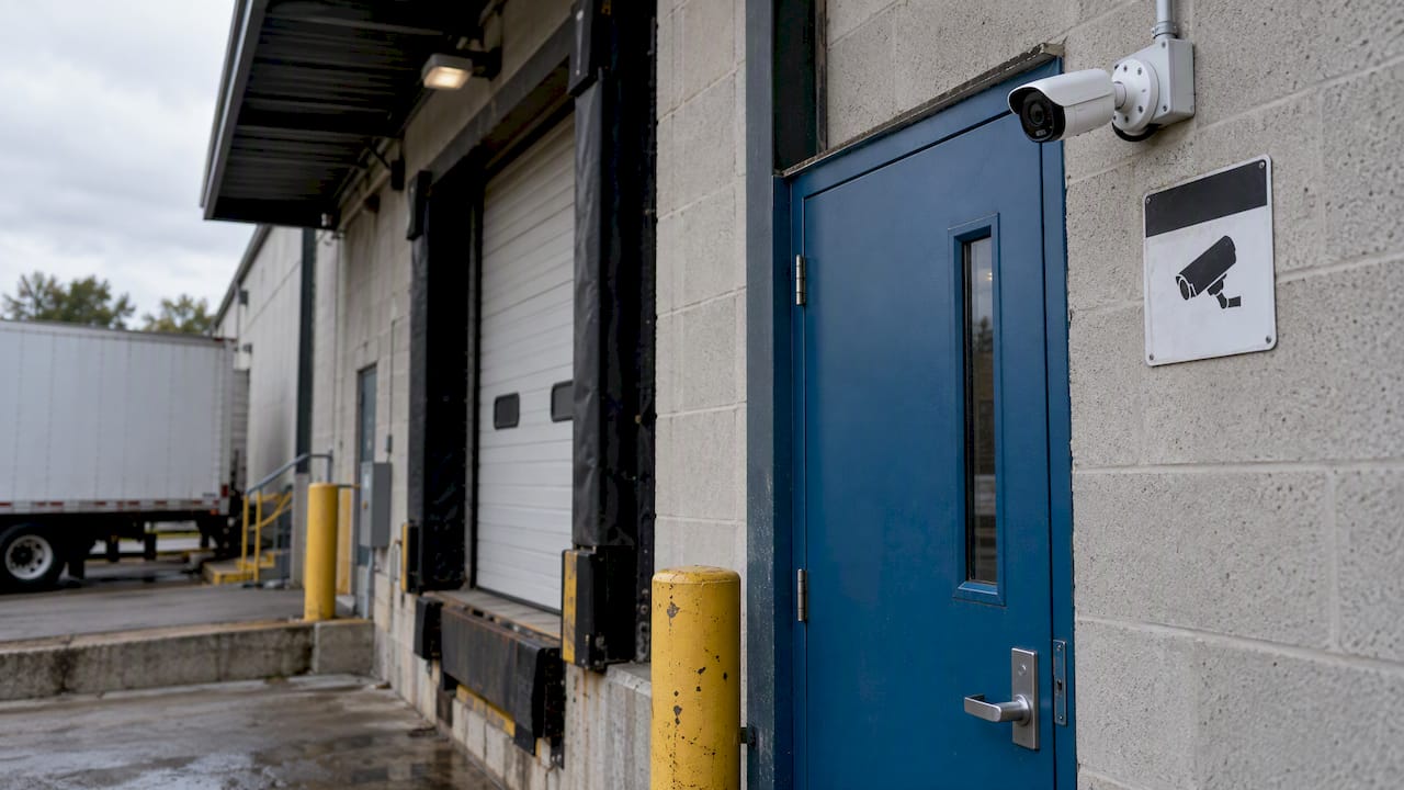 Visible IP camera above a loading dock
