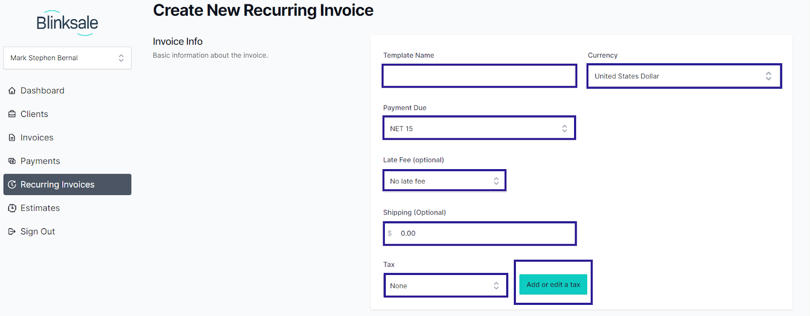 create new recurring invoice