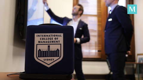 Merge Technologies assisting IT Managers at ICMS International College of Management Sydney with a btanded Catchbox shown as an example