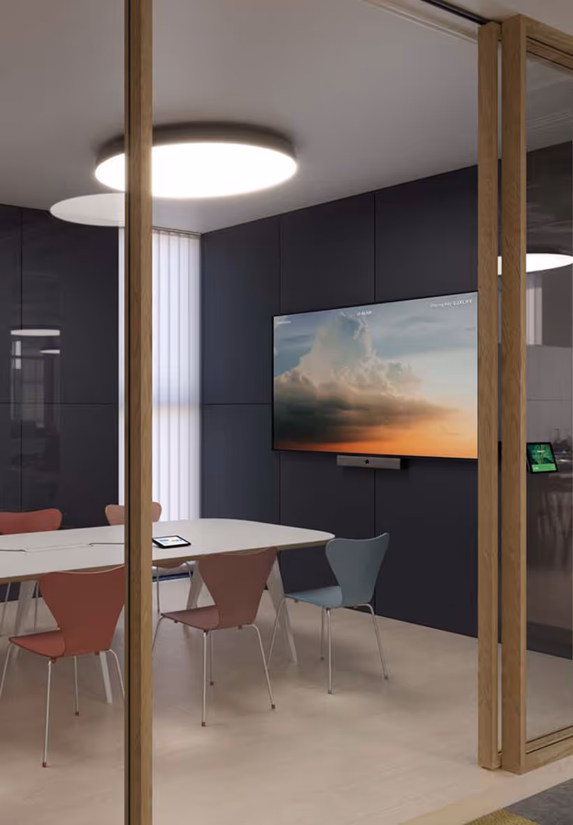 Neat spaces meeting room with Zoom devices and user interface