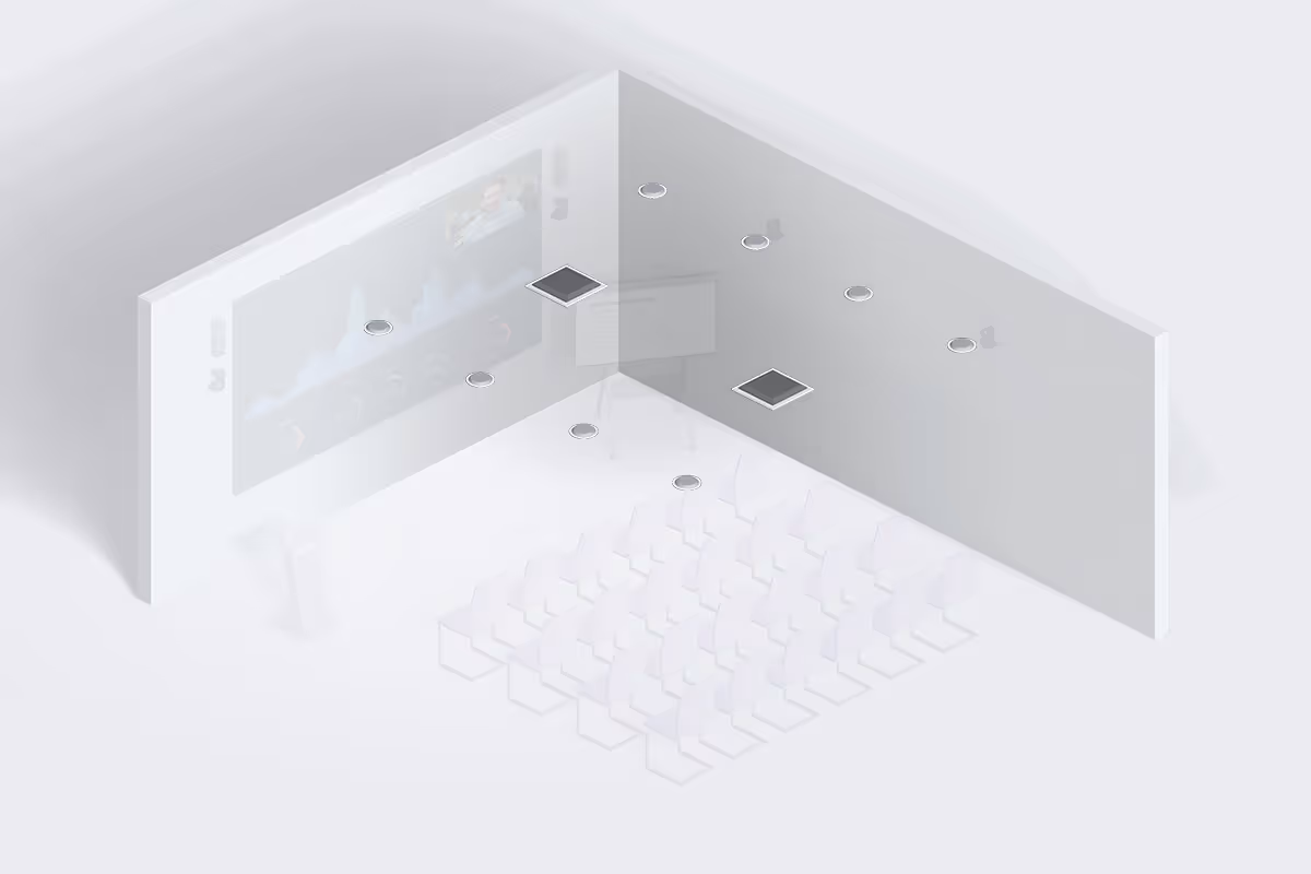 Microsoft Teams town hall and training space ceiling speakers and microphone