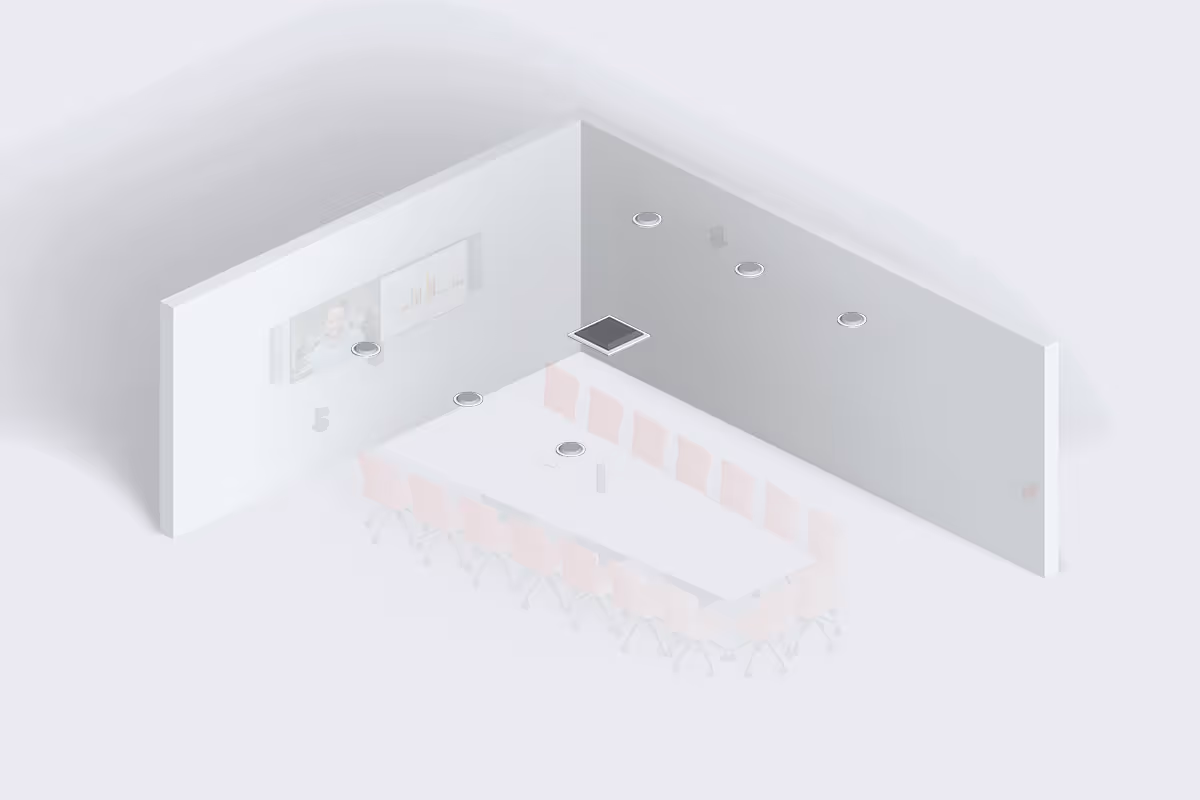 Google Meet large room ceiling speakers and microphone layout