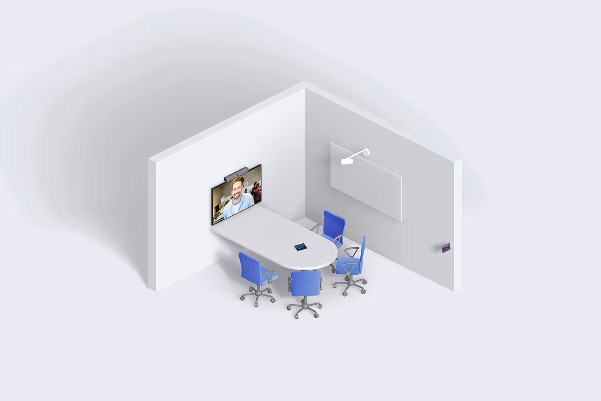 Zoom Rooms small room for 4 people with single display and D-shaped table