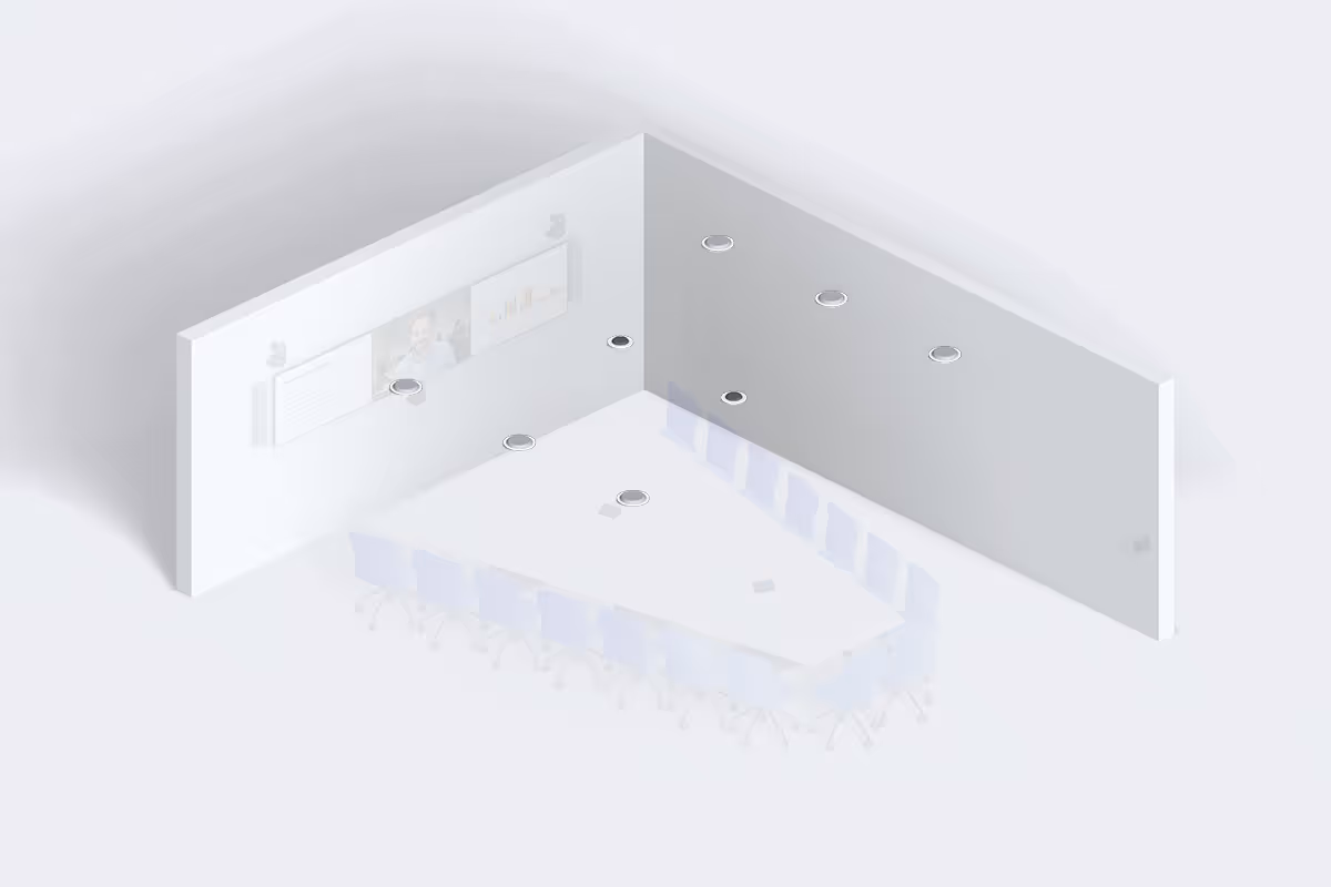 Zoom town hall and training space ceiling microphones and speakers layout