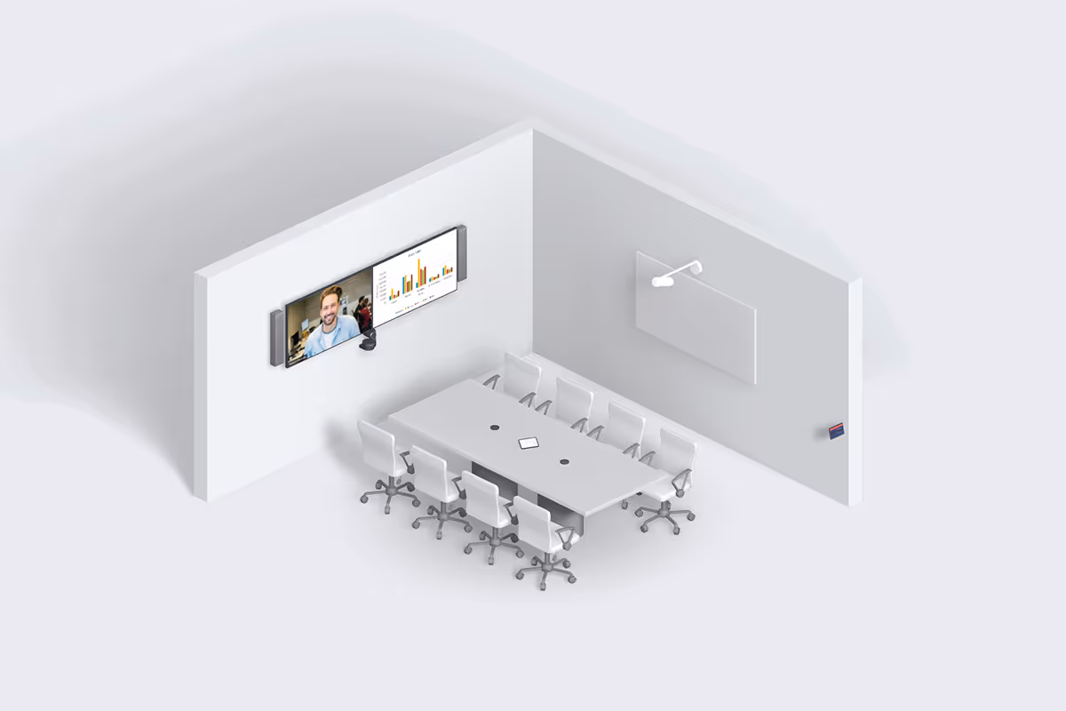 BYOD medium room for up to 8 people with dual displays and rectangular table