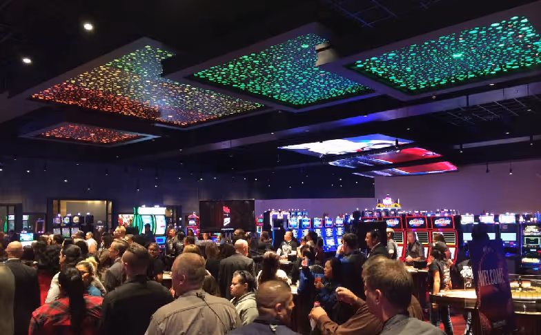 Assorted ceiling-mounted LED panels at San Manuel Casino