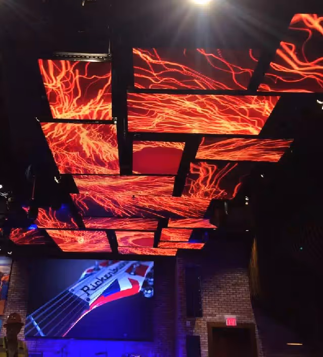 Assorted ceiling-mounted LED panels at San Manuel Casino 