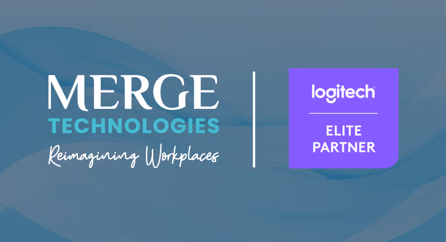 Merge Technologies logo next to a purple badge stating 'Logitech Elite Partner'.