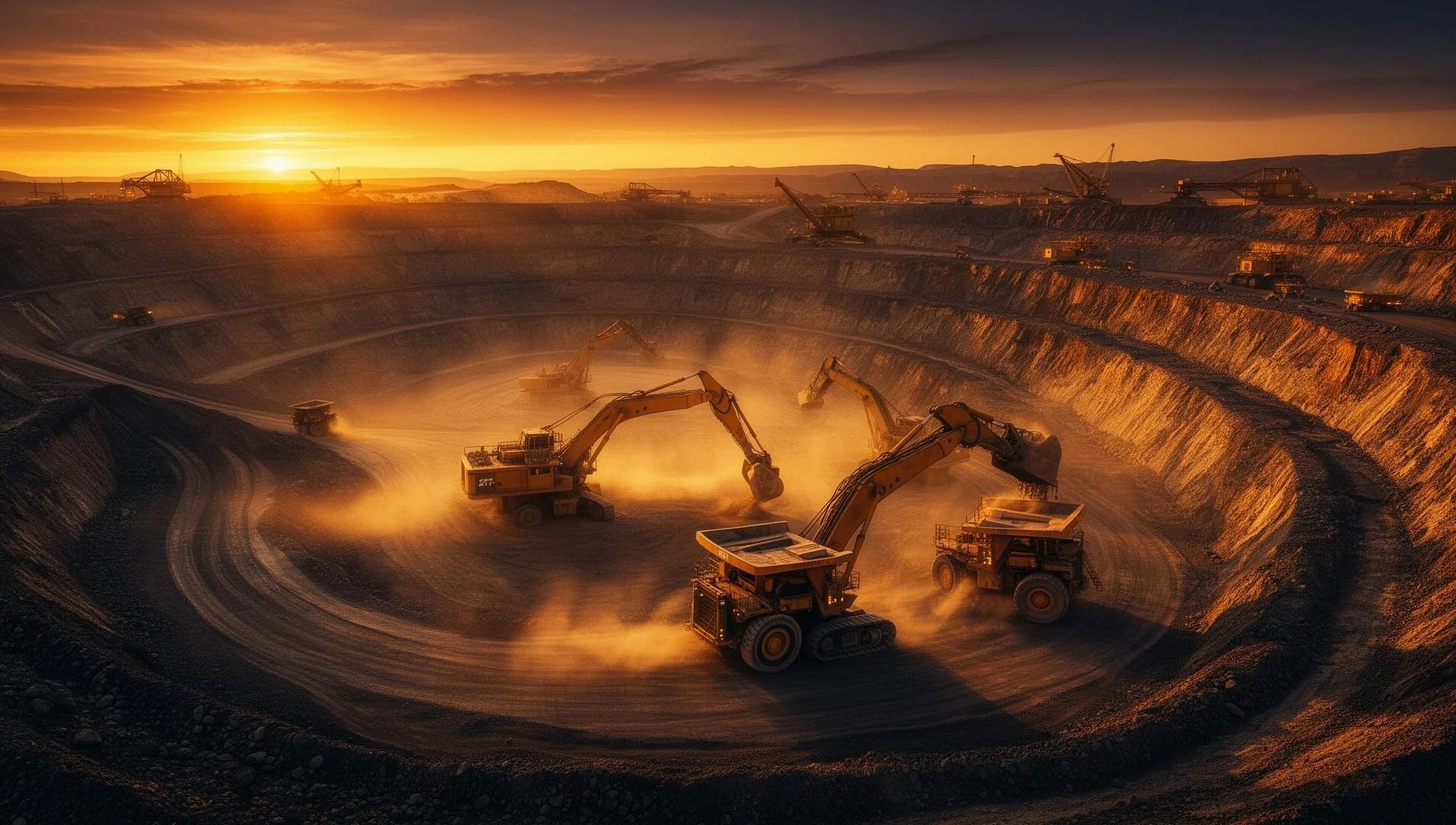 Mining operation at sunset