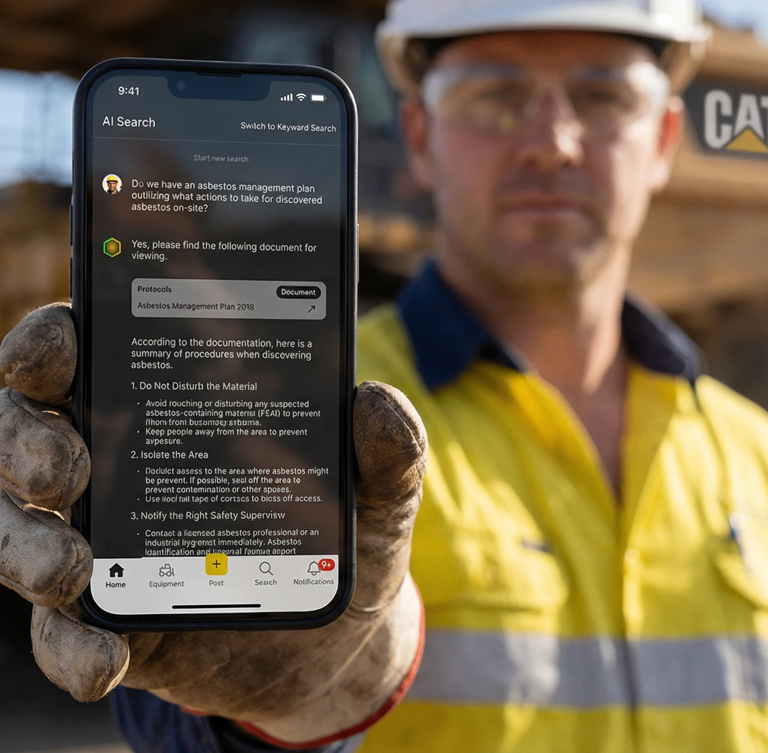 Torqn Docs answer shown on a phone at a mine site