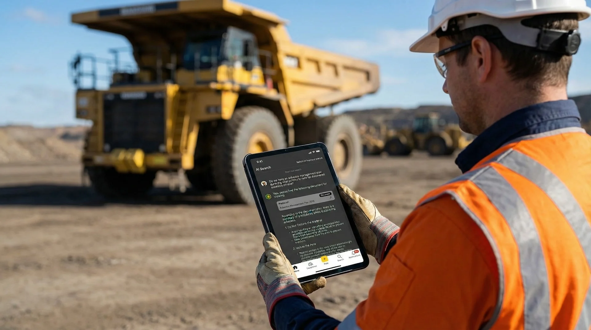 Engineer using Torqn Docs on a tablet at a mine site