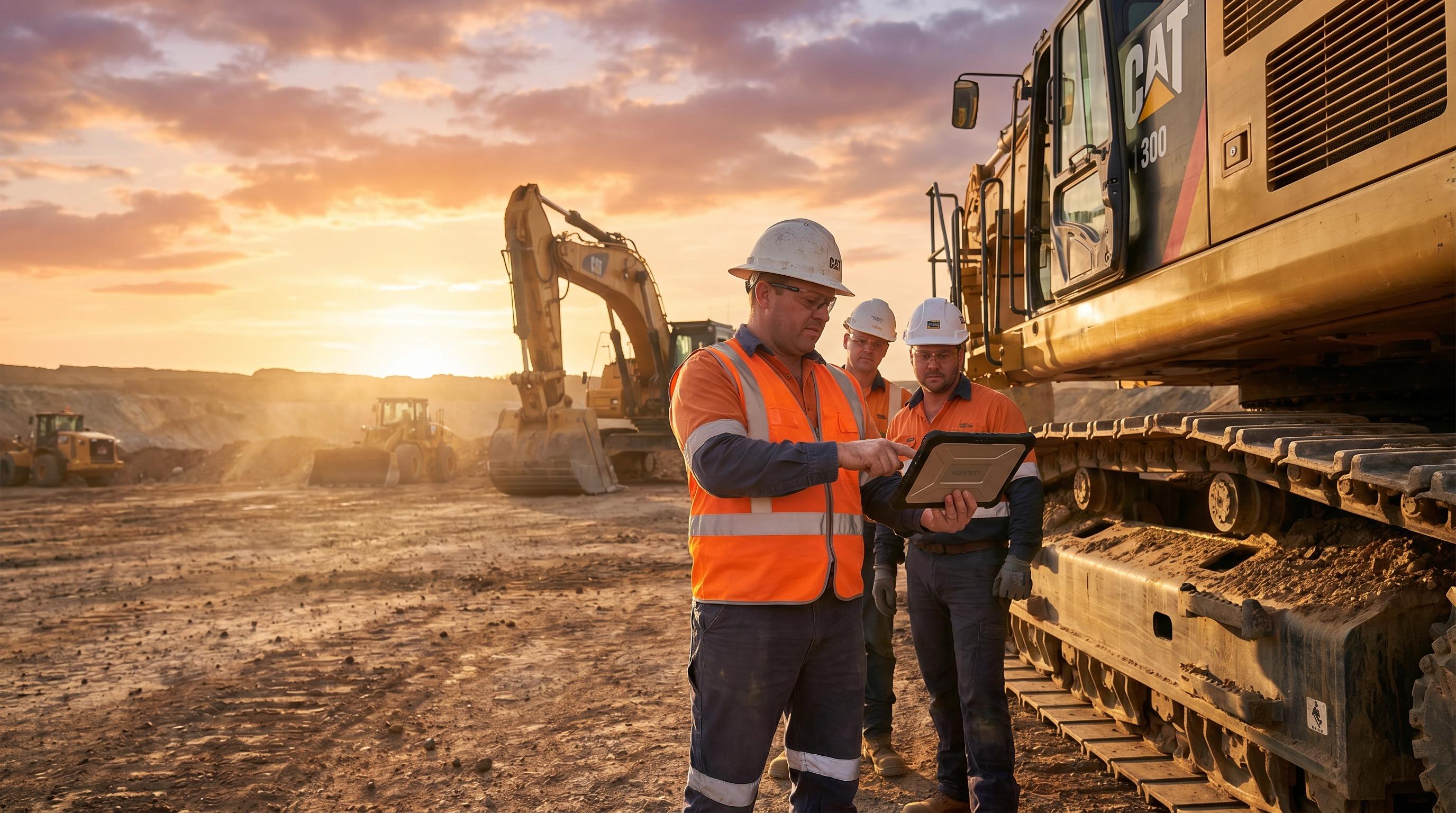 Frontline workers collaborating on a tablet