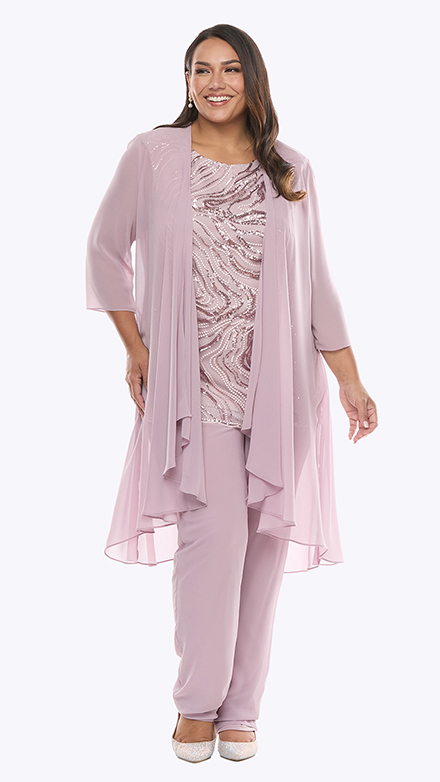chiffon pantsuit with stretch sequin lace bodice