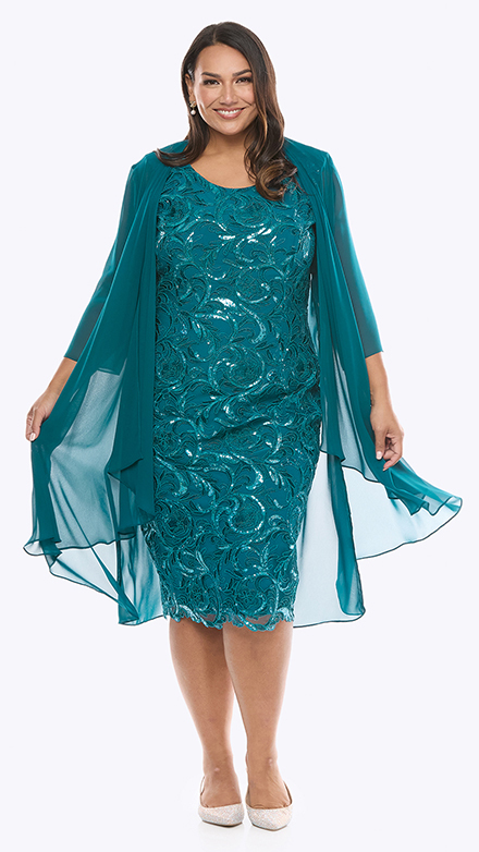 cordered sequin lace dress with chiffon jacket
