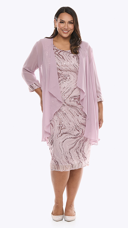 embroidered sequin mesh dress with chiffon jacket