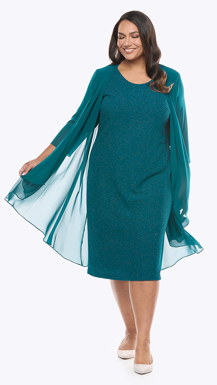 stretch galaxy dress with chiffon jacket