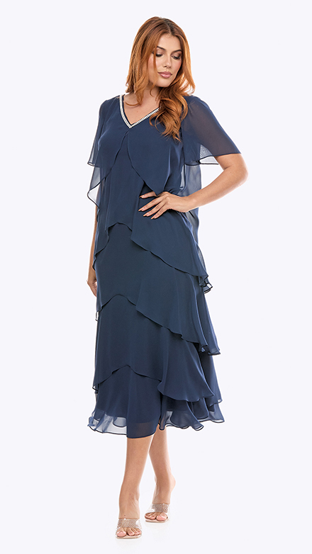 chiffon short layered dress with diamante trim