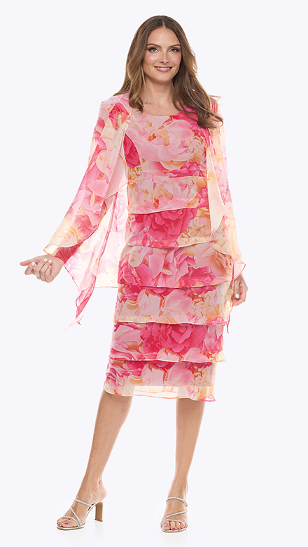 chiffon printed layered dress and jacket