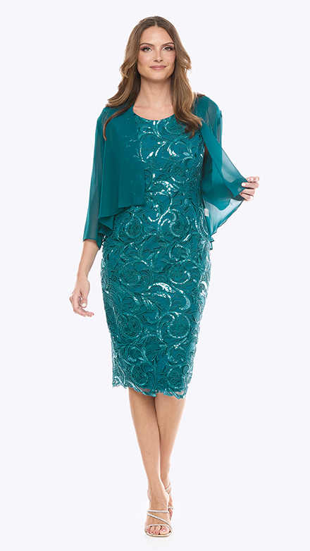 cordered sequin lace dress with chiffon jacket