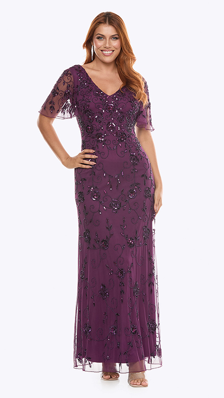 long fit and flare beaded dress
