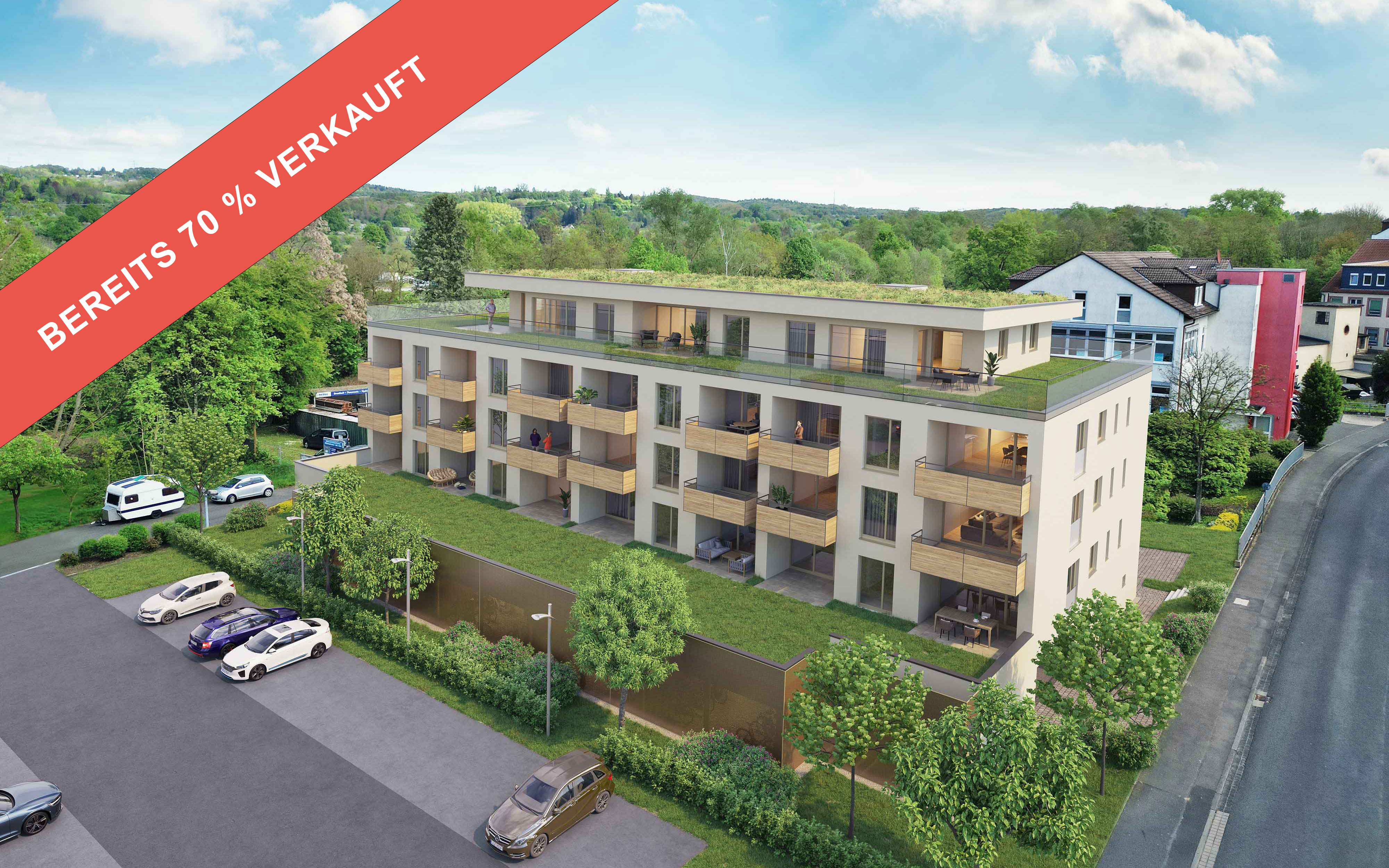 Visualisierung des May Firmengruppe Bauprojekts "Leben am Schönberg" in Damm