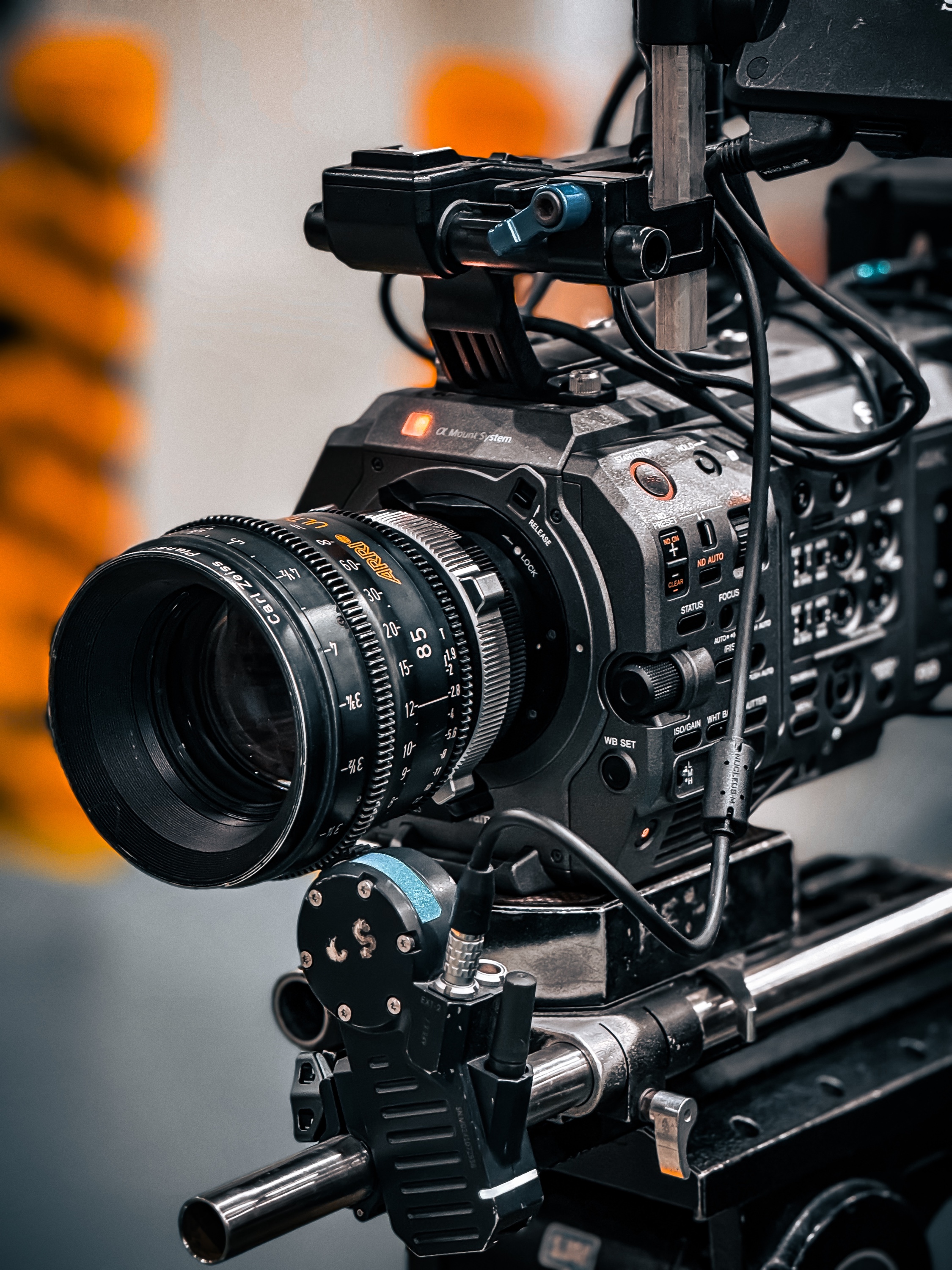 Cinema camera and lens ready for filming