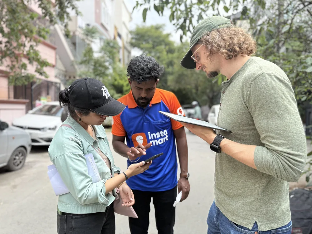 Crew discussing a shot on location