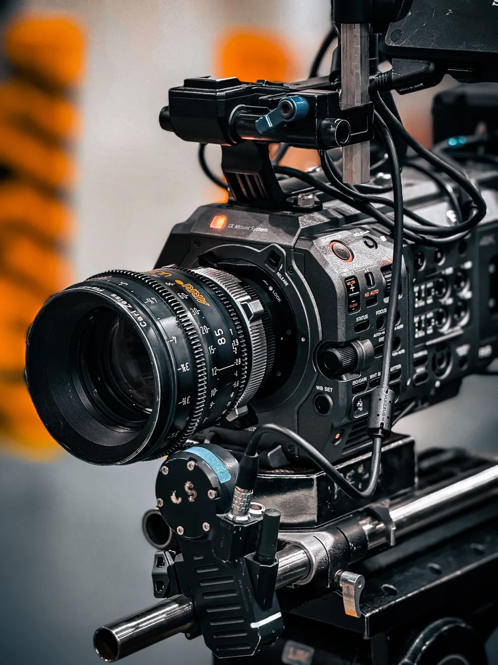 Cinema camera and lens ready for filming