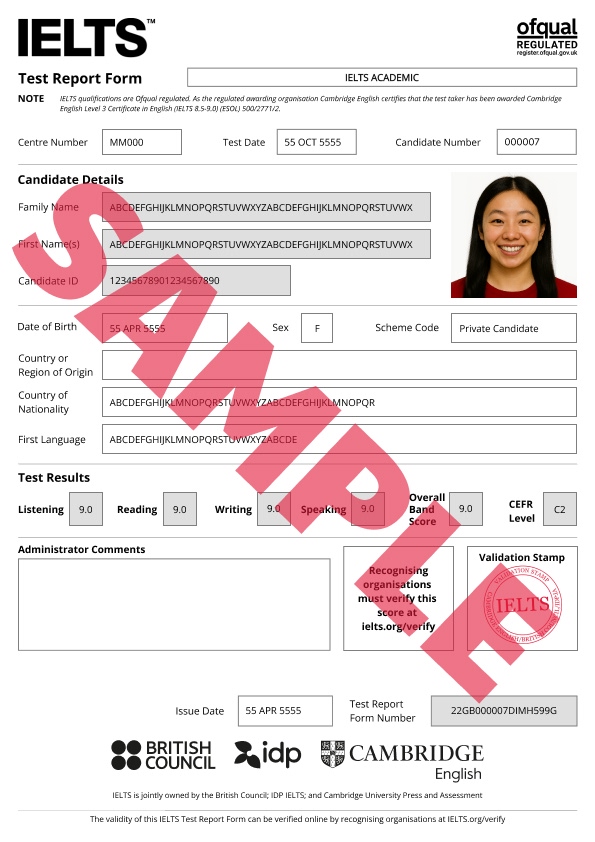 What does an IELTS certificate look like?