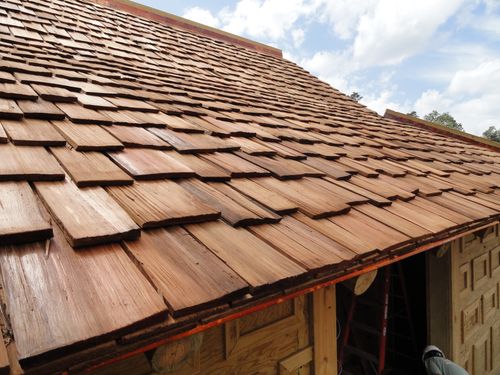 Close up shot of Wood Shakes Roof at OKC Zoo Asia Exhibit