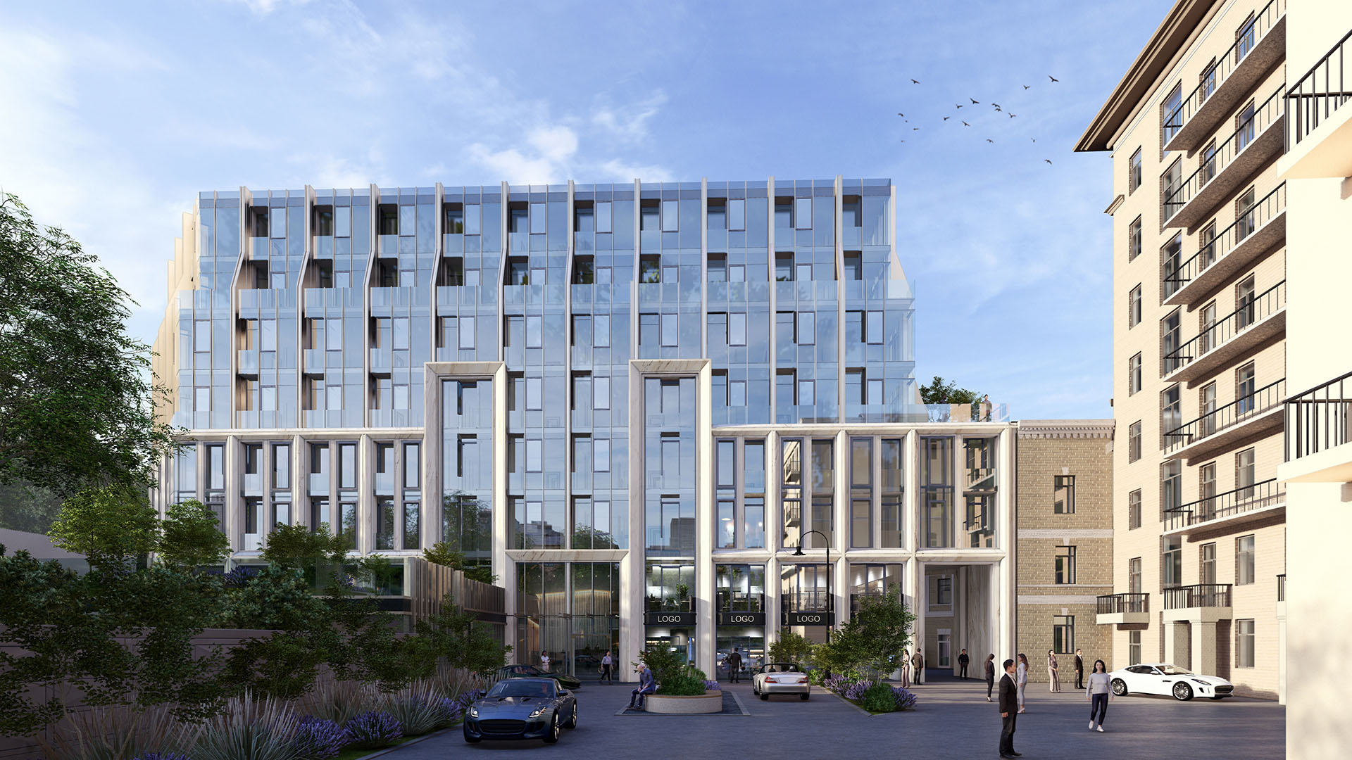 Громадська будівля з підземним паркінгом.