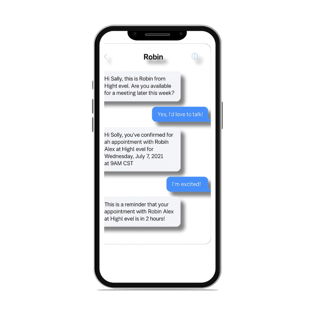 Automated appointment reminder and confirmation messages using mirrAR CRM on mobile — seamless scheduling for jewelry customers.