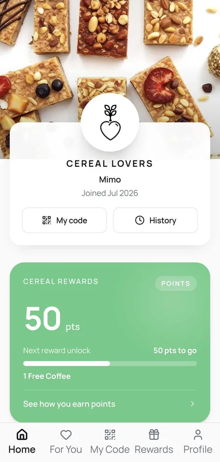 Cereal Lovers digital loyalty web card