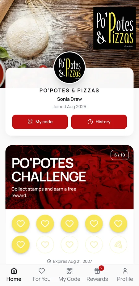 Po'Potes & Pizzas digital loyalty web card