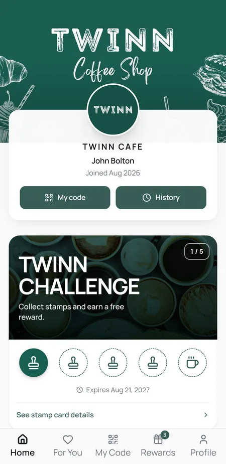 Twinn Cafe digital loyalty web card