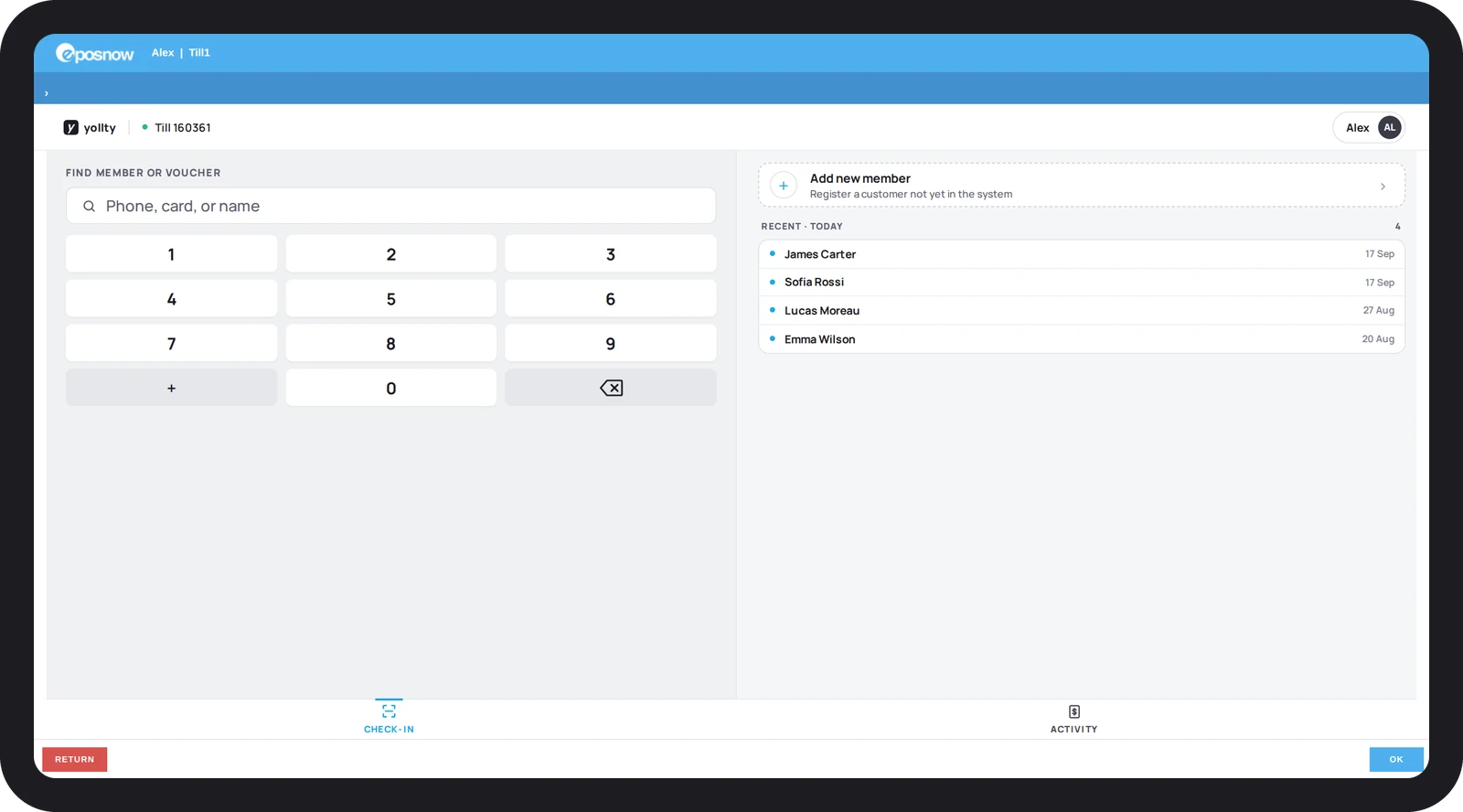 Yollty member search on the Epos Now till