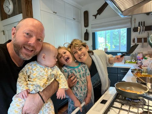 Saturday mornings in our remodeled kitchen (we someone remained married after that fiasco!)
