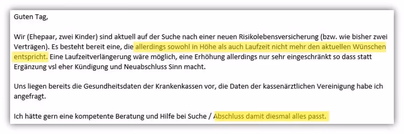 Anfrage Dortmunder Risikolebensversicherung