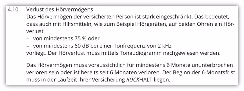 Leistungen schwere Krankheiten Dortmunder Risikolebensversicherung Verlust Hörvermögen