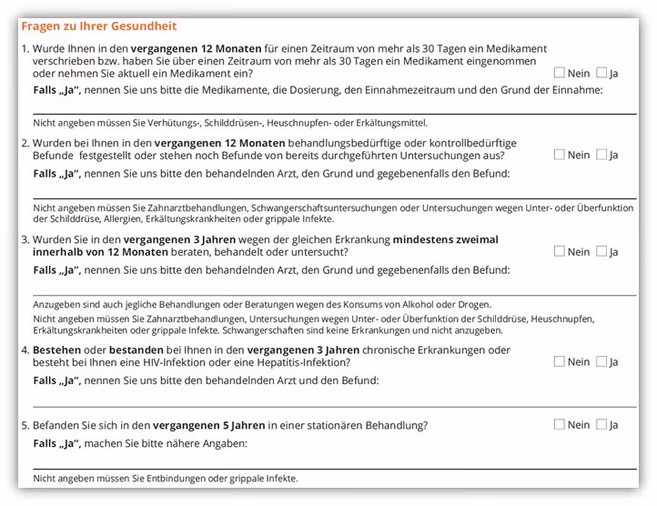1. Gesundheitsfragen Dortmunder Risikolebensversicherung