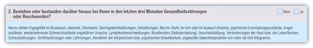 5. Gesundheitsfragen Hannoversche Risikolebensversicherung Beschwerden