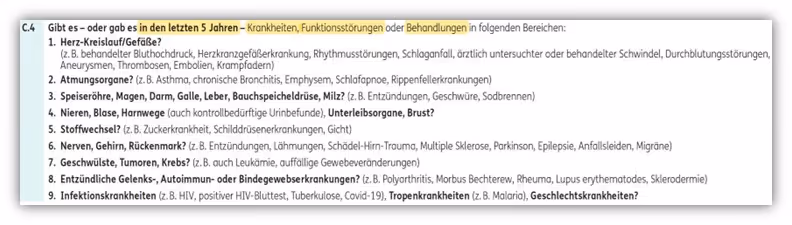 Gesundheitsfragen ERGO Risikolebensversicherung 5 Jahre ambulant