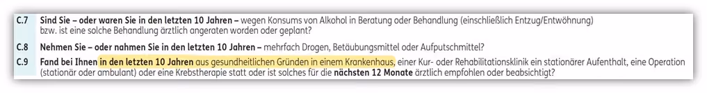 Gesundheitsfragen ERGO Risikolebensversicherung stationär 10 Jahre