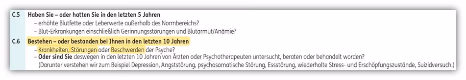 Gesundheitsfragen ERGO Risikolebensversicherung Psyche 10 Jahre