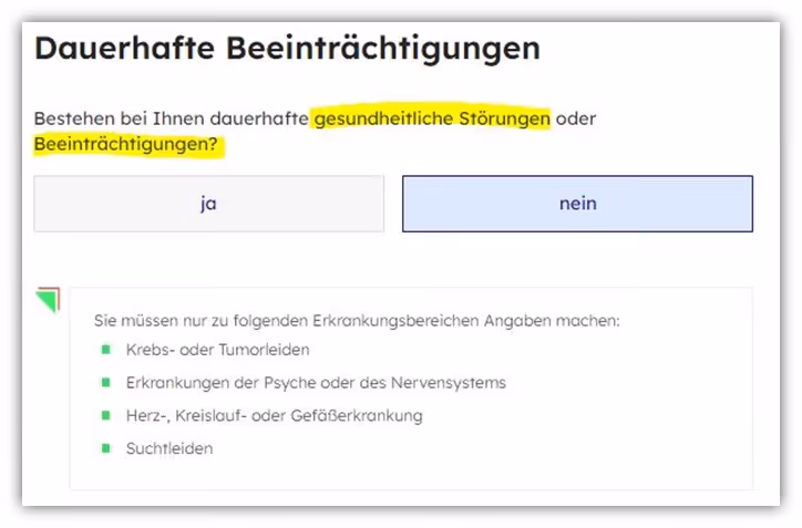 11. Gesundheitsfragen Cosmosdirekt  Risikolebensversicherung dauerhafte Beeinträchtigungen